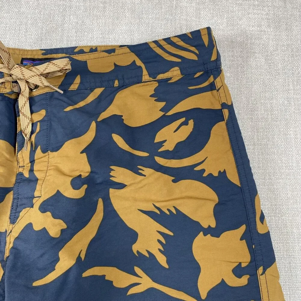 Patagonia Board Shorts Mens 35 Blue Brown Floral Print Drawstring Surf Quick Dry